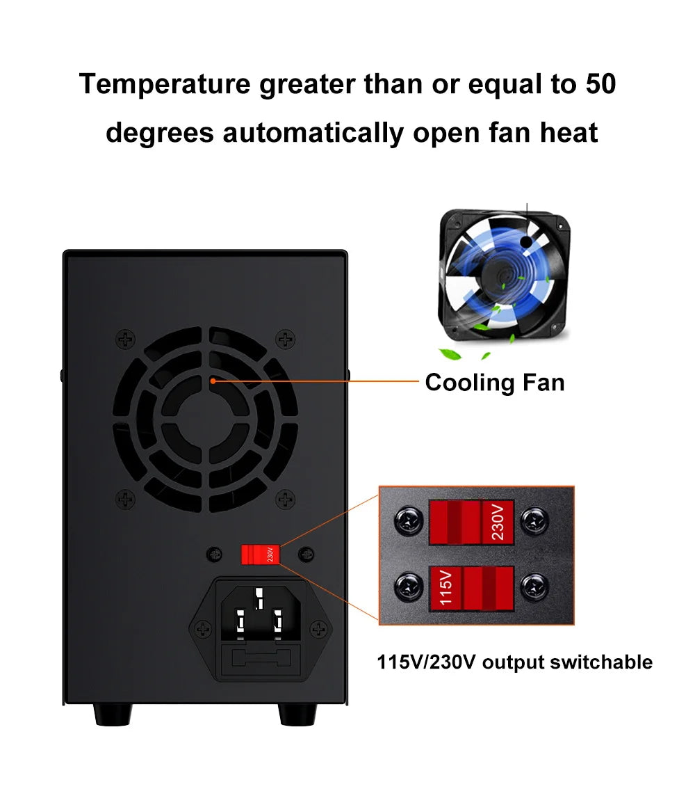 Fuente de Poder Laboratorio WANPTEK DC Ajustable 30V/60V/120V Regulador Voltaje Preajuste V/A (Input 110V/220V)