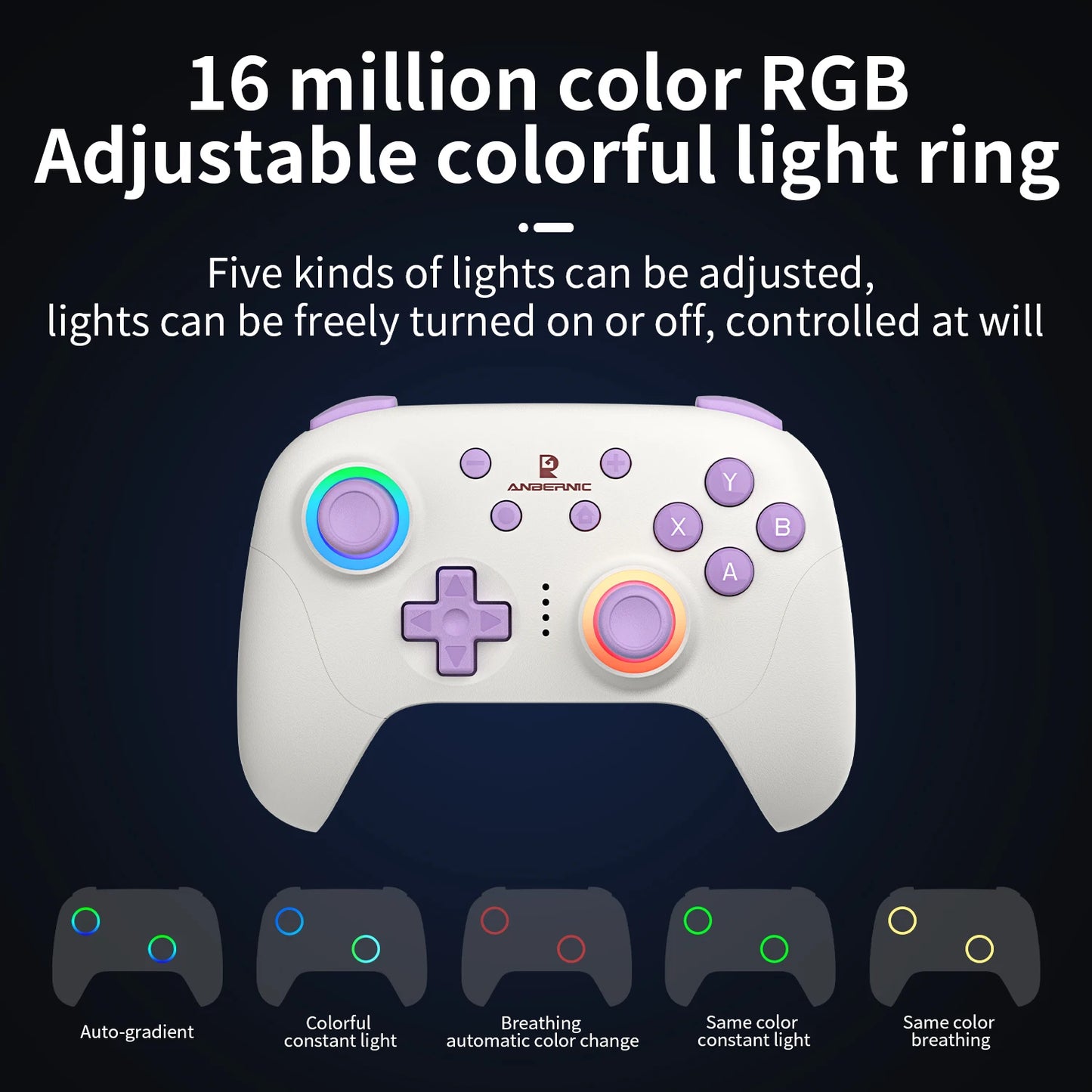 Gamepad ANBERNIC RG P01/RGP01 Bluetooth/Cableado con Joystick Efecto Hall RGB para Switch/PC/Steam/Android/iOS