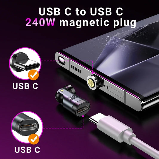 Adaptador Magnético OTG AUFU 9 Pines Tipo C Hembra a Tipo C/iOS/Micro Macho (PD 240W Carga Rápida) Convertidor para iPhone/Laptop