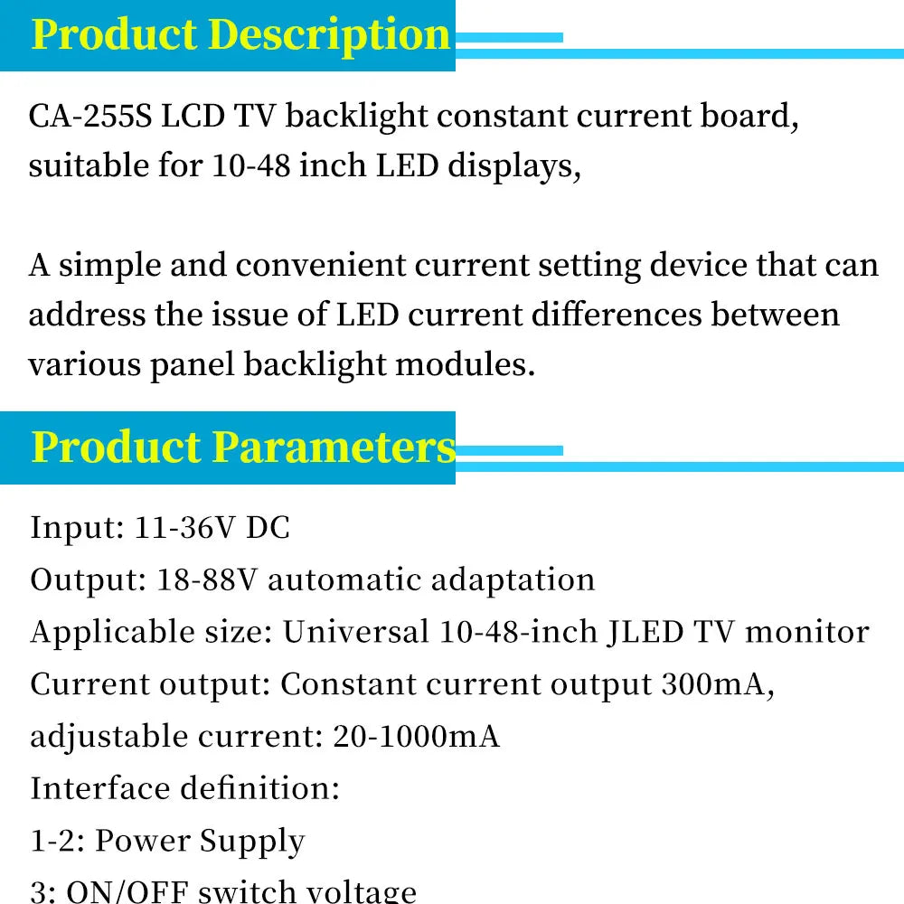 Placa Driver Backlight LED Universal CA-255S 10-48" Inverter Boost Módulo Step-Up