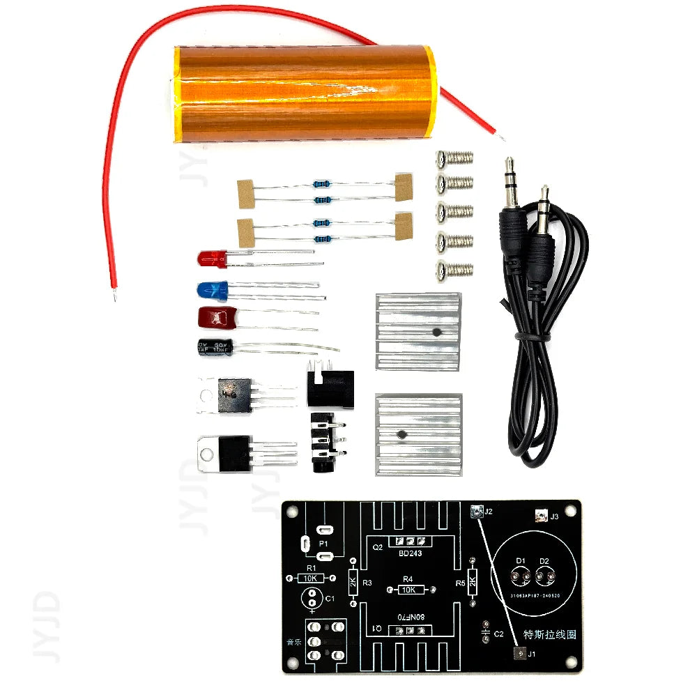 Kit DIY Mini Bobina Tesla Musical 15W (15-24V DC) - Parlante Plasma y Transmisión Inalámbrica (1 Set)