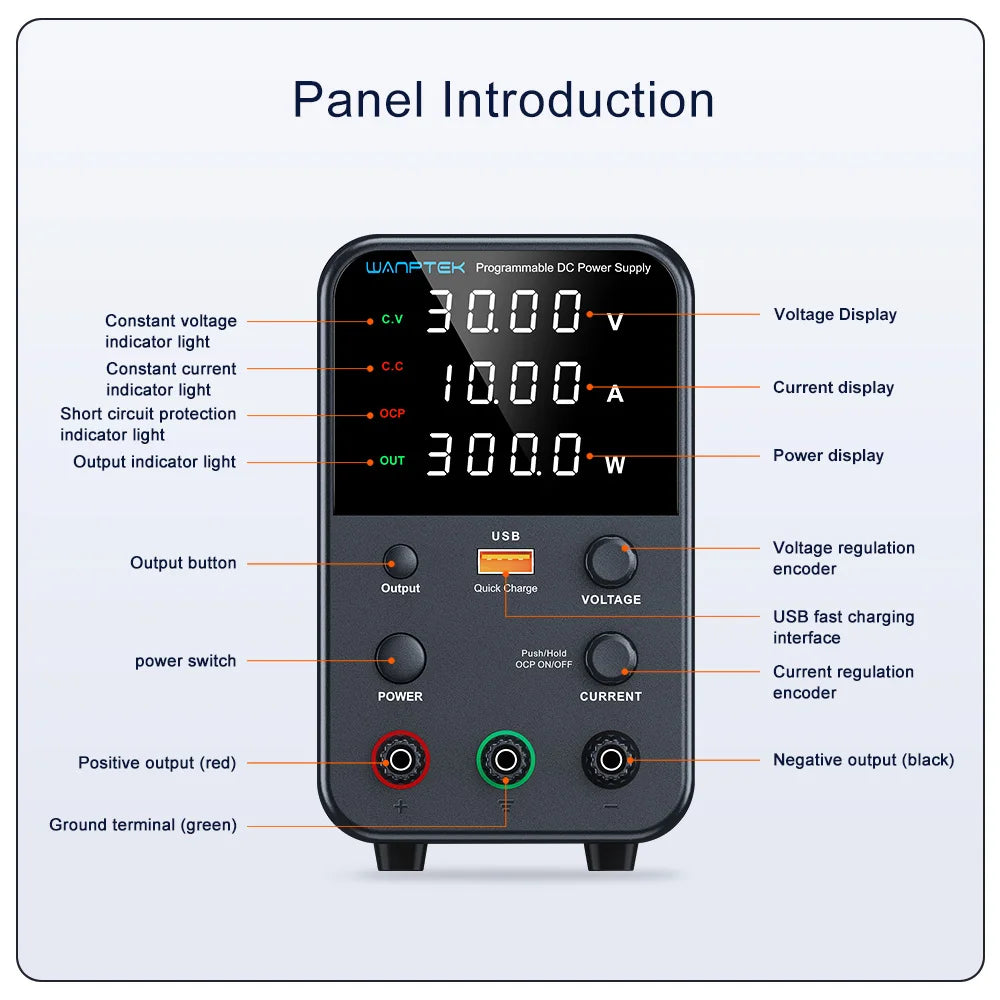 Fuente de Poder Laboratorio WANPTEK DC Ajustable 30V/60V/120V Regulador Voltaje Preajuste V/A (Input 110V/220V)