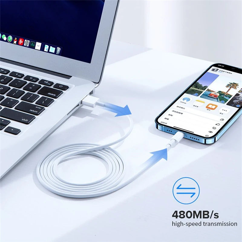 Cargador USB EU Carga Rápida para iPhone 6S-14 Pro Max/Plus/X/XR/XS con Cable Datos USB (1m/1.5m/2m)