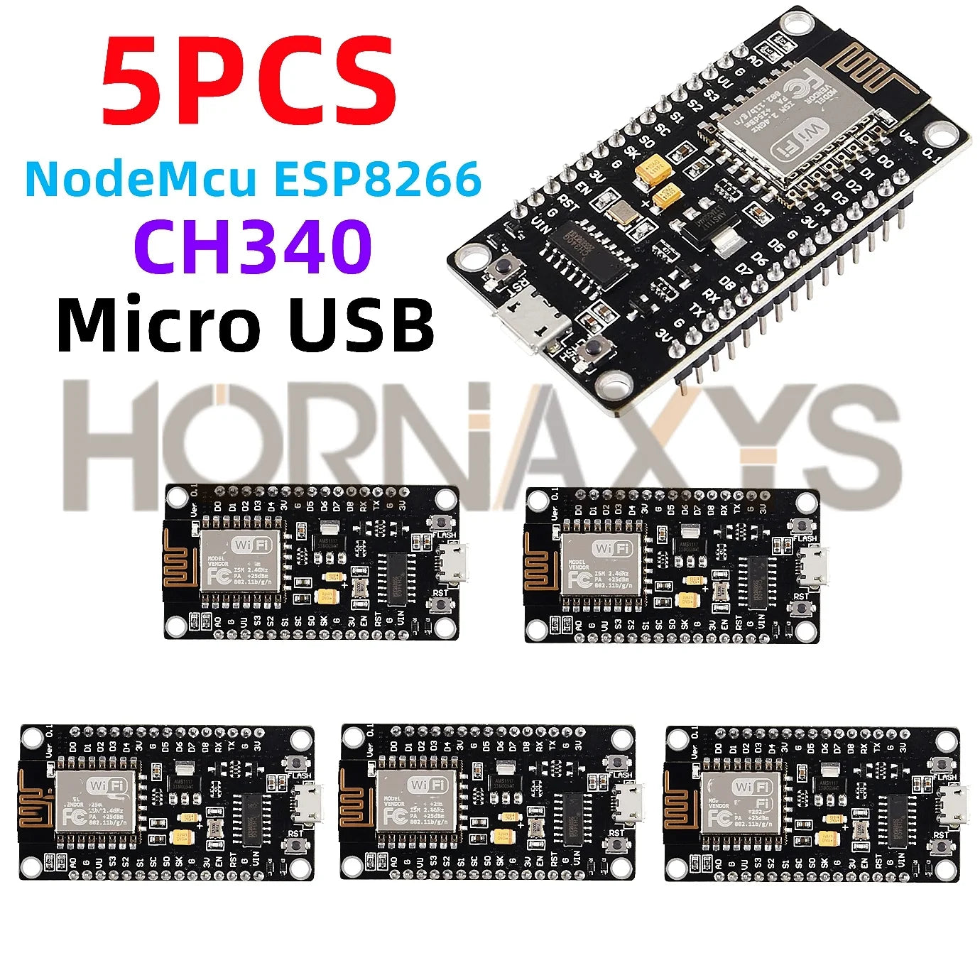 Placa Desarrollo NodeMCU ESP8266 LUA (ESP-12E, CH340, 4MB Flash, Tipo C) Módulo WiFi Inalámbrico Serial para Arduino (1-10 Unidades)