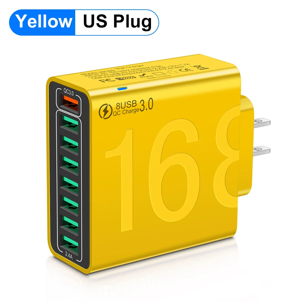 Cargador Pared Rápido USB Total 150W QC 3.0 Adaptador Carga Móvil Enchufe EU/US/KR para iPhone/Xiaomi/Huawei