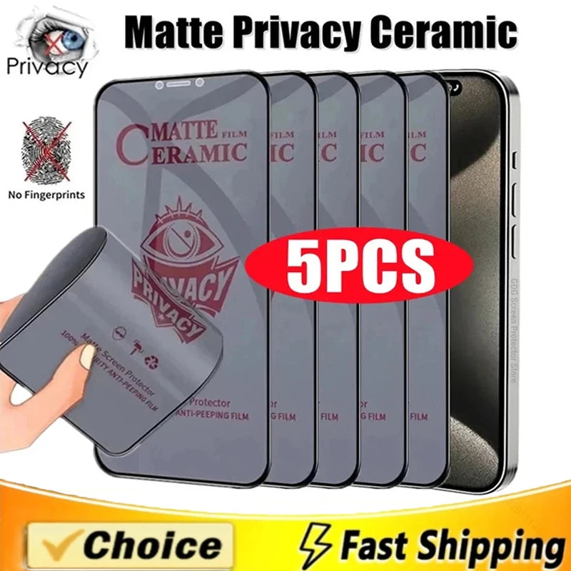 Protector Pantalla Privacidad Cerámico Mate Anti-Espía para iPhone 11-16 Pro Max/Mini/Plus/XR/XS (5 Unidades)