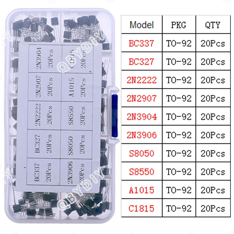 Kit Surtido Transistores/Semiconductores THT (TO-92/126/220) - MOSFET/BJT/Tiristor en Caja