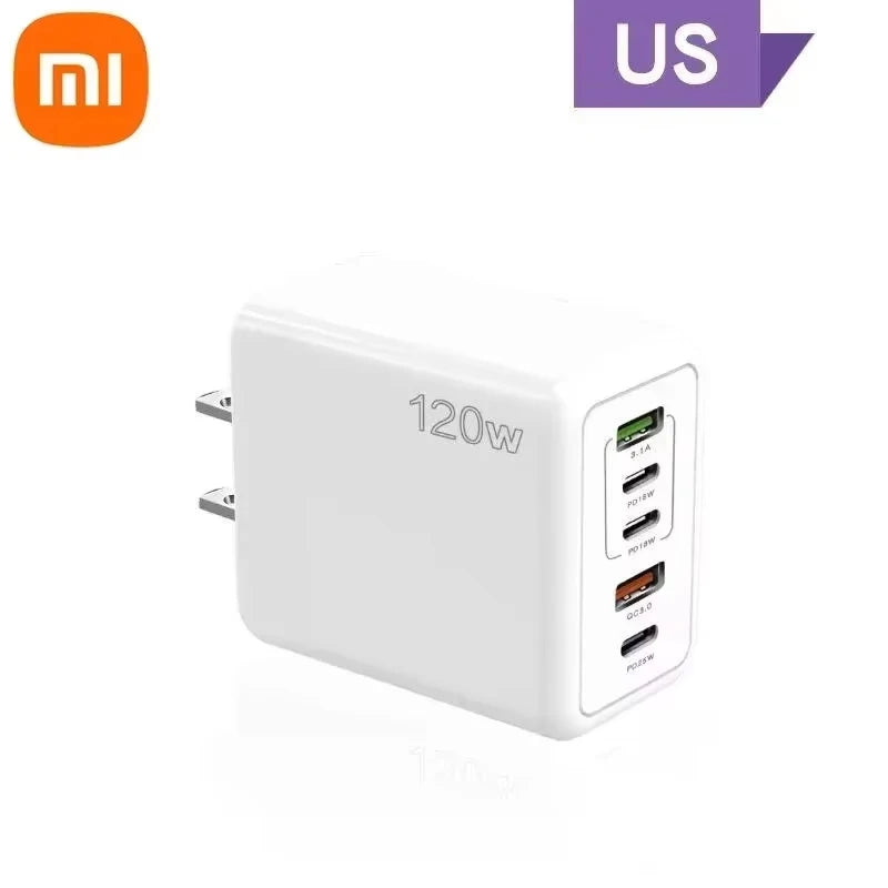 Cargador Xiaomi 120W Carga Rápida Multi 5 Puertos USB-C PD Adaptador para iPhone/Xiaomi/Samsung