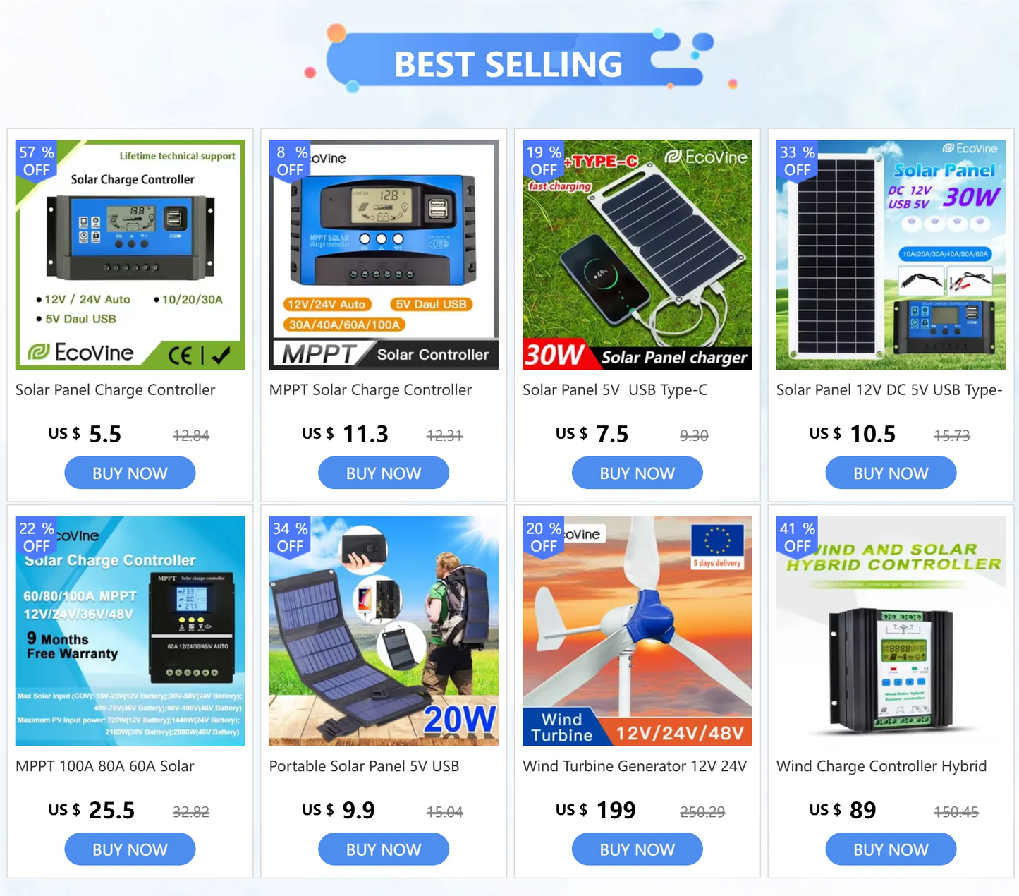 Controlador Carga Panel Solar 12V/24V PWM/MPPT 10A-30A Cargador Batería Auto Regulador USB 5V Max PV 50V