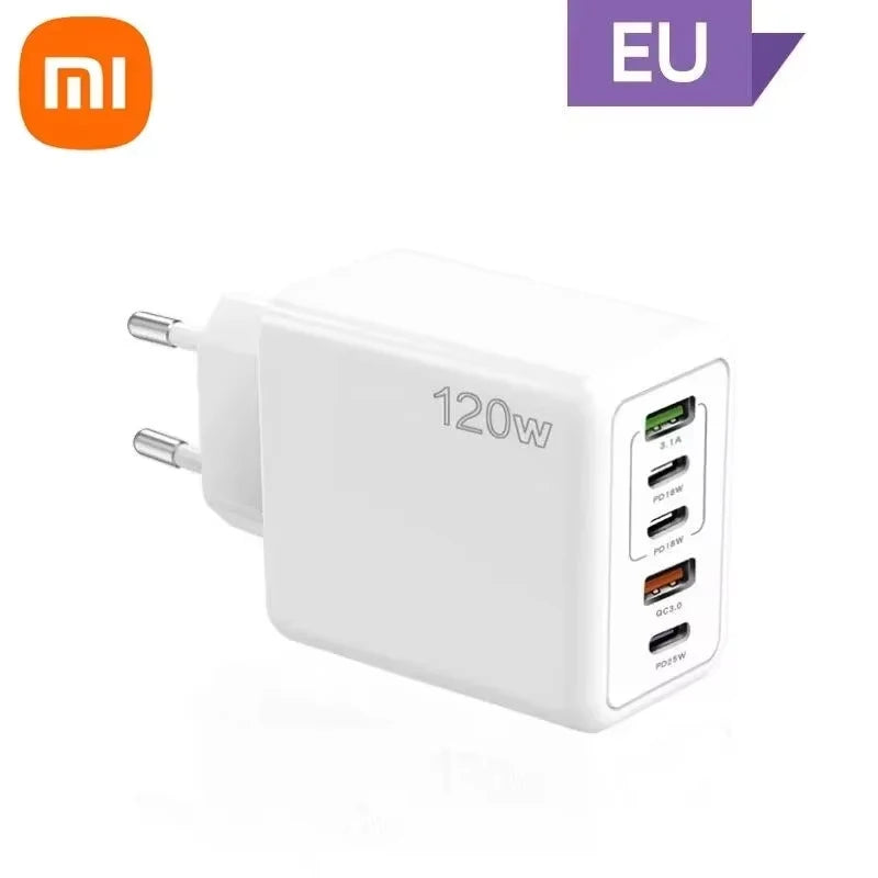 Cargador Xiaomi 120W Carga Rápida Multi 5 Puertos USB-C PD Adaptador para iPhone/Xiaomi/Samsung