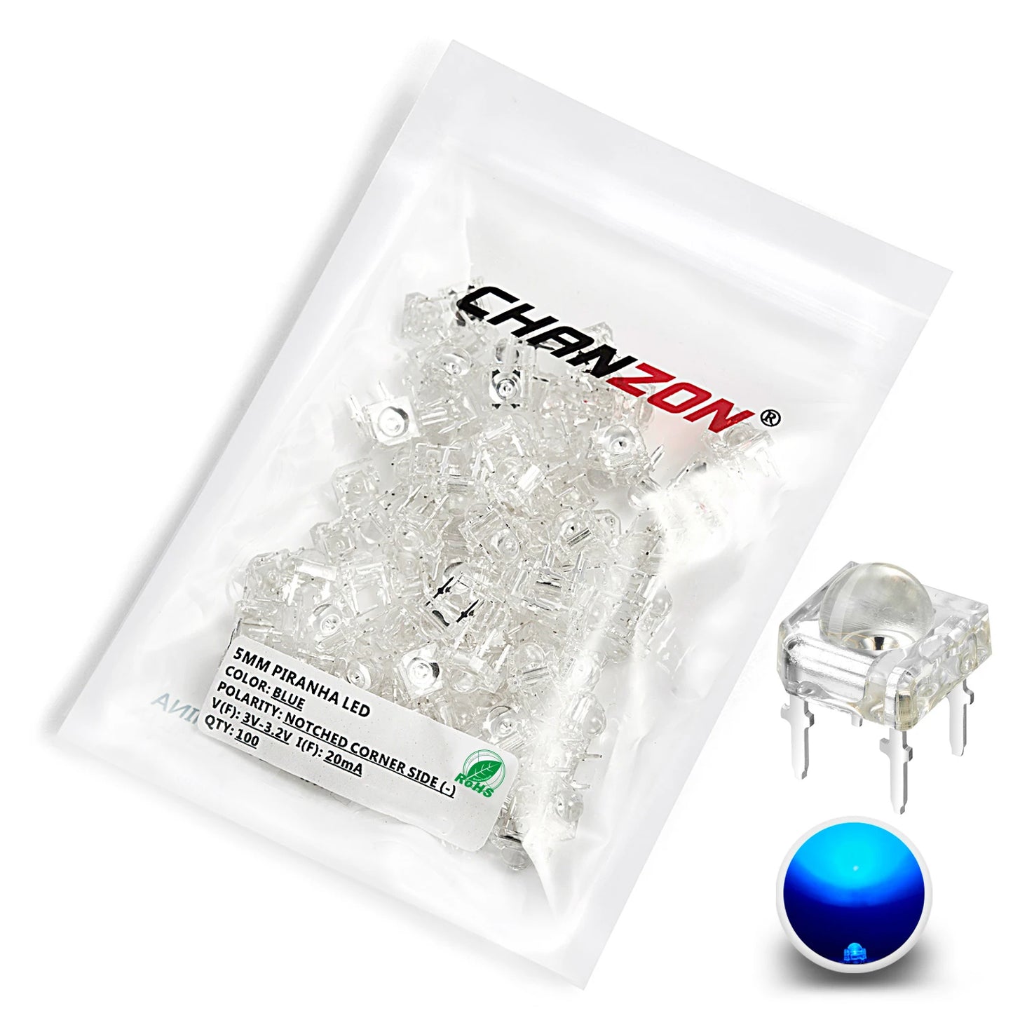 100pcs 5mm LED Piranha Light Emitting Diode Lamp Warm White Red Green Blue Yellow Bright Color 3V Indicator DIY DIP PCB Circuit