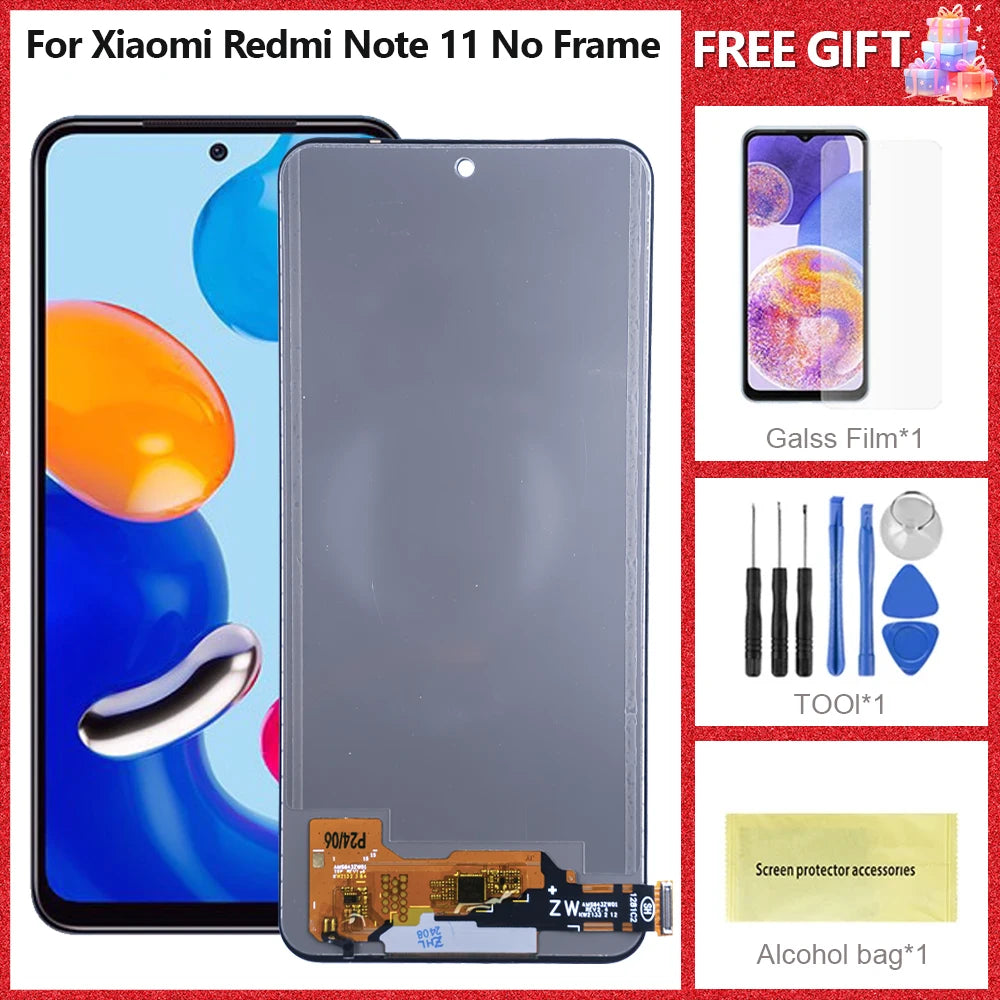 AMOLED Display For Xiaomi Redmi Note 11 LCD Touch Screen Digitizer Panel Assembly 2201117TG, 2201117TI Screen Display Replace