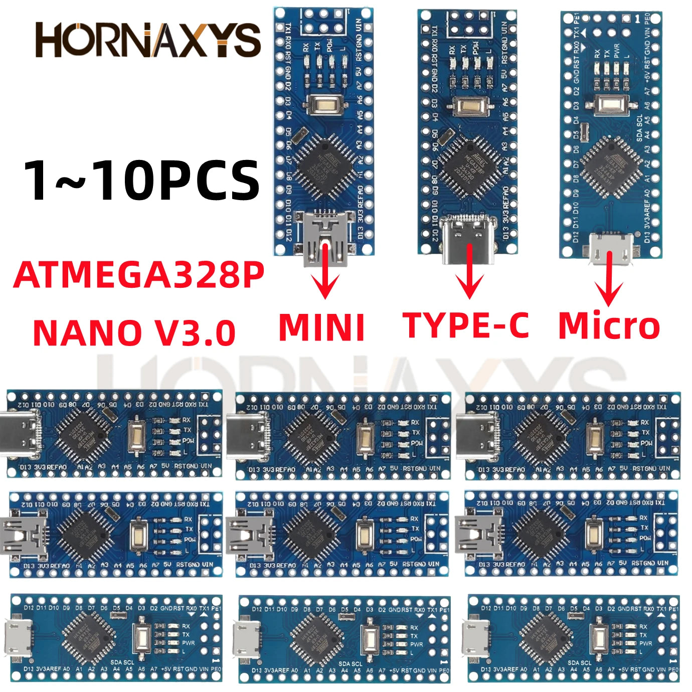 Placa Nano 3.0 (ATMEGA328P, 16MHz, CH340) con Bootloader (Puerto Mini/Tipo C/Micro USB) compatible Arduino