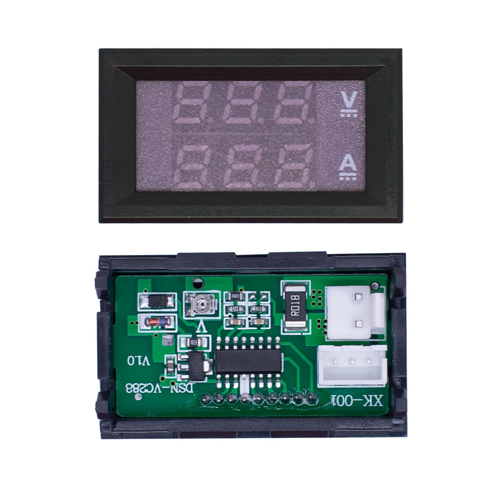 Medidor Panel Digital Voltímetro Amperímetro DC 0-100V 10A Display Dual LED Rojo/Azul 0.28"
