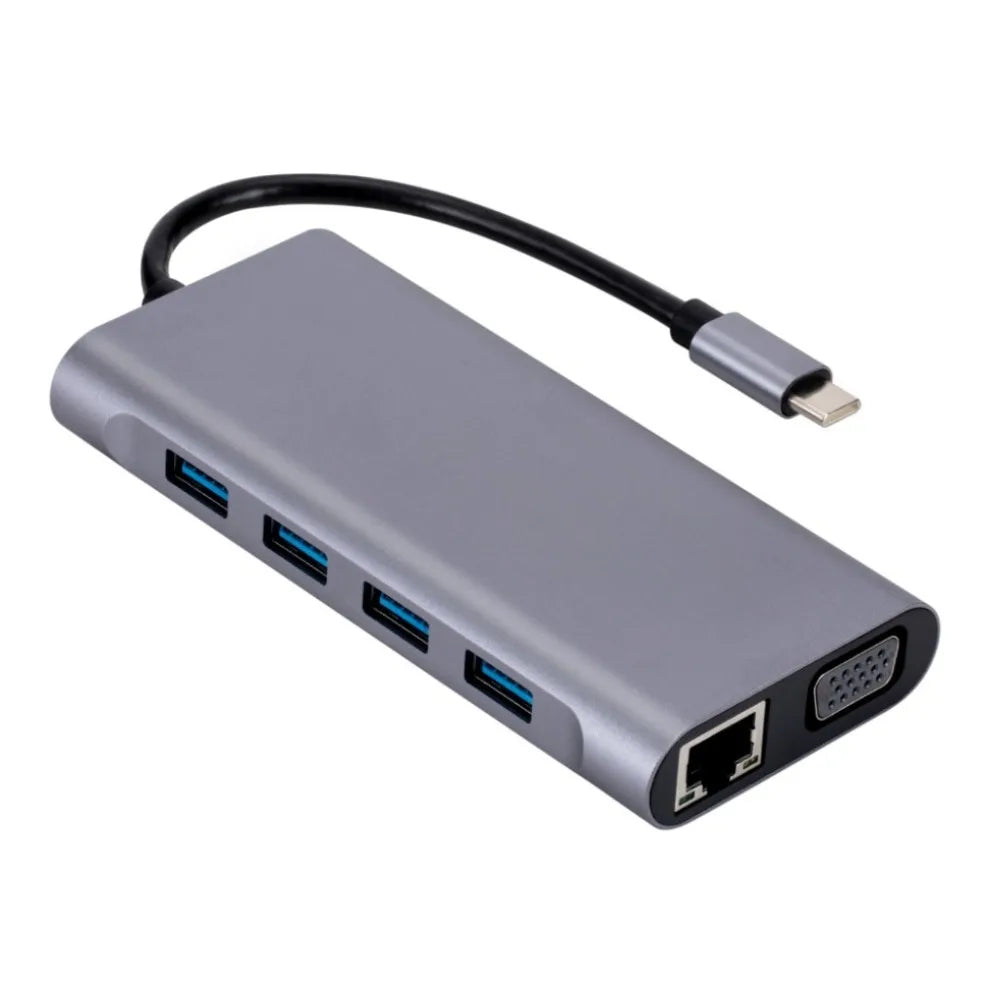 Hub USB-C Docking Station 11-en-1 Tipo-C a HDMI 4K, VGA, RJ45, PD 100W, USB para PC Accesorios Computador