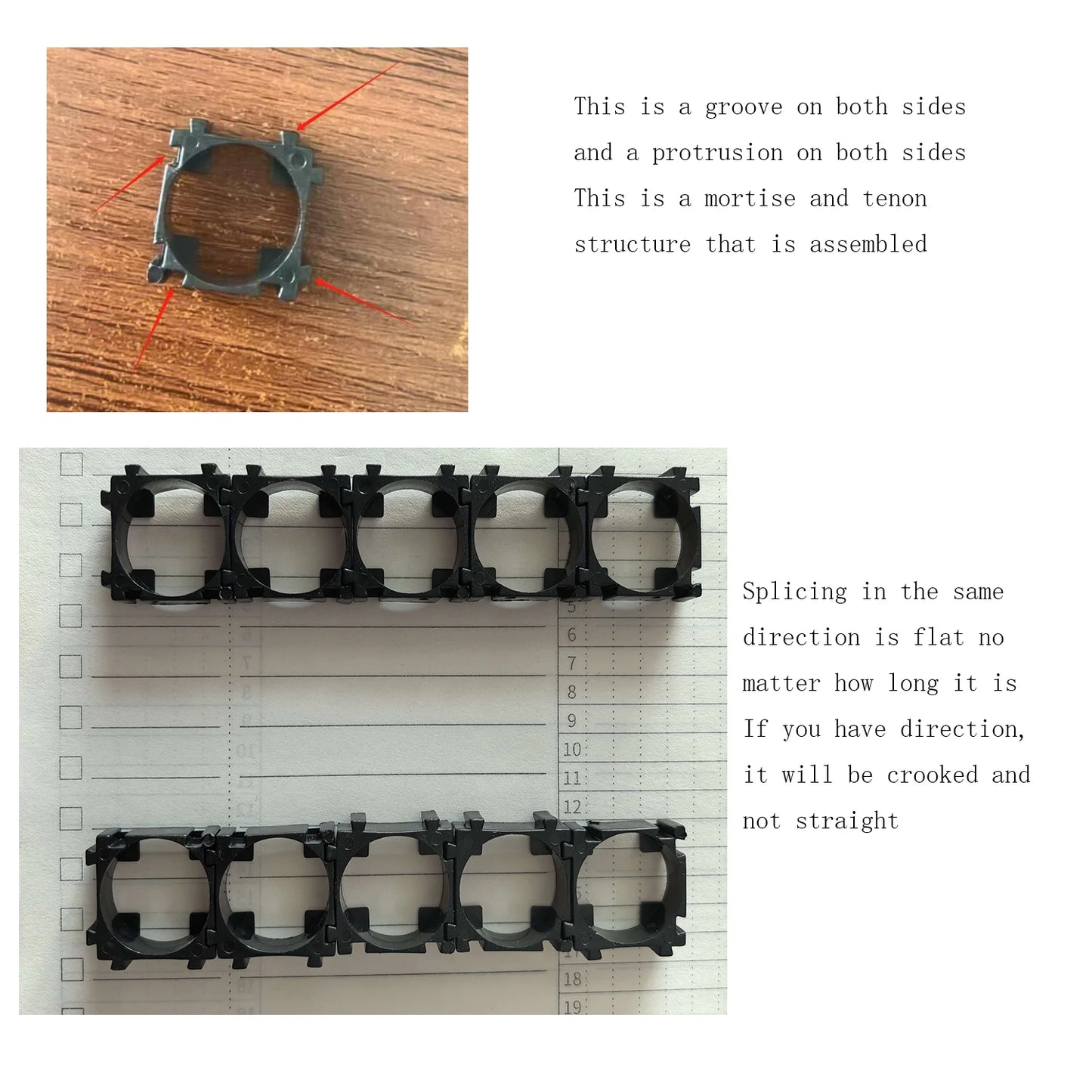 Soporte Plástico Batería Litio 18650 (Pack Bracket Cilíndrico, Espaciador Celda) para Montaje Fijo DIY (100 Unidades)