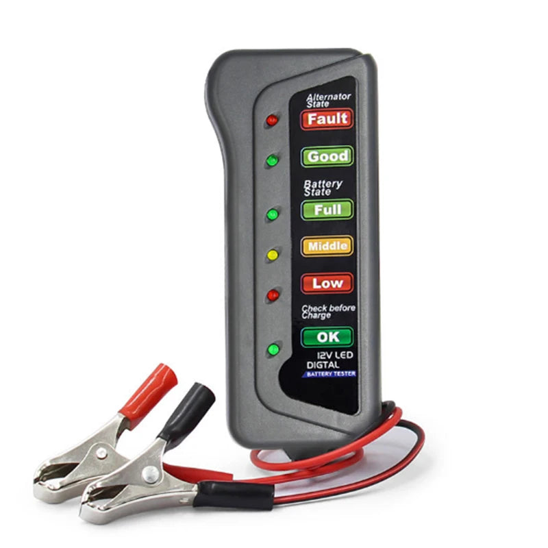 Tester Batería Auto 12V Digital - Diagnóstico Alternador con Display 6 LEDs