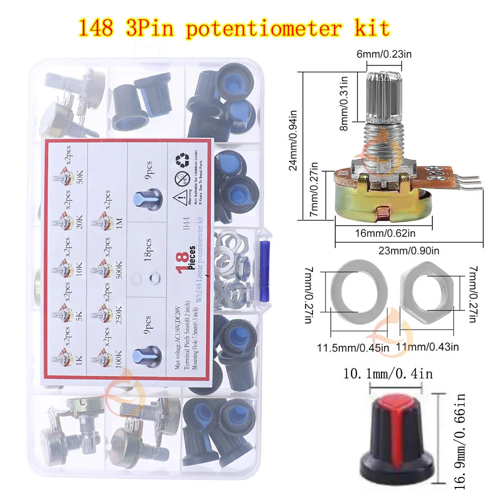 Wh148 Single Dual Potentiometer Mix Kit 3Pin 5Pin 6Pin Switch Audio Shaft Amplifier Sealing B1K 2K 5K10K 20K 50K 100K 250K 500K1
