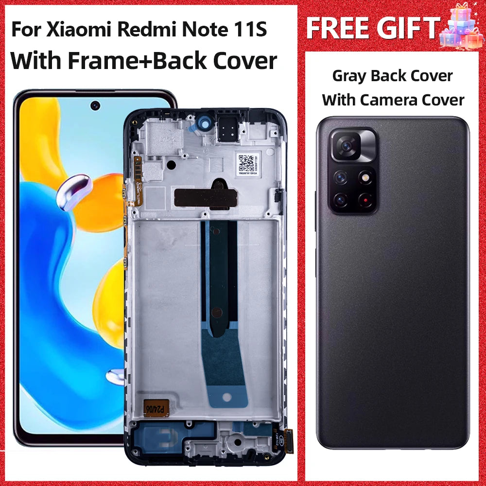 6.43"AMOLED For Xiaomi Redmi Note 11S Display 2201117SG,SI,SY,SL Screen Touch Glass Digitizer For Redmi Note11S LCD With Frame