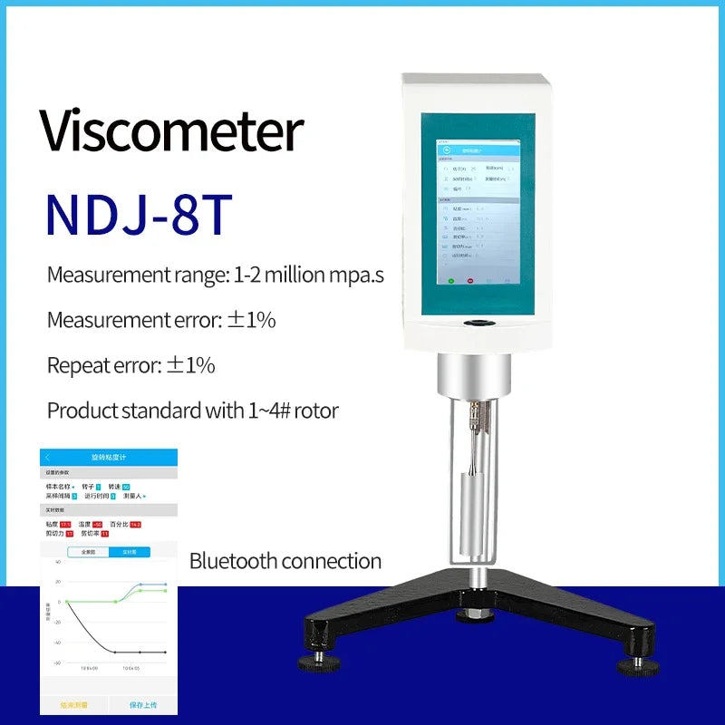 Viscosímetro Rotatorio Digital NDJ-1/4/5S/8S/9S Pantalla Táctil Velocidad Variable Continua Tester