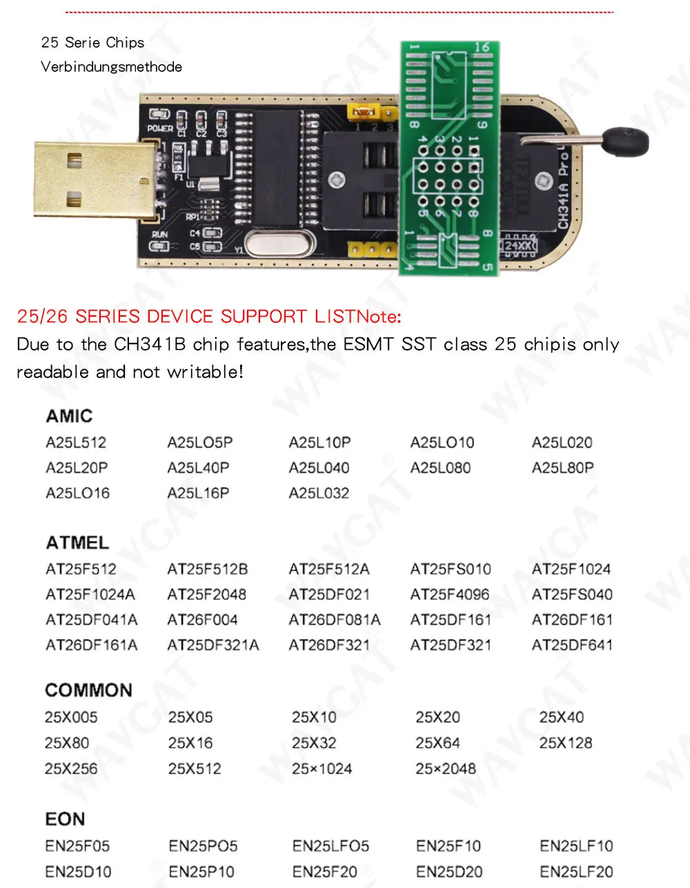 Kit Programador USB CH341 24/25 Series EEPROM Flash BIOS + Clip Test SOIC8/SOP8