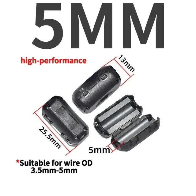 Filtro Ferrita Clip Snap Anti-Interferencia EMI/RFI Negro - Varios Diámetros (3.5mm a 15mm) - Lote 20-100 Piezas