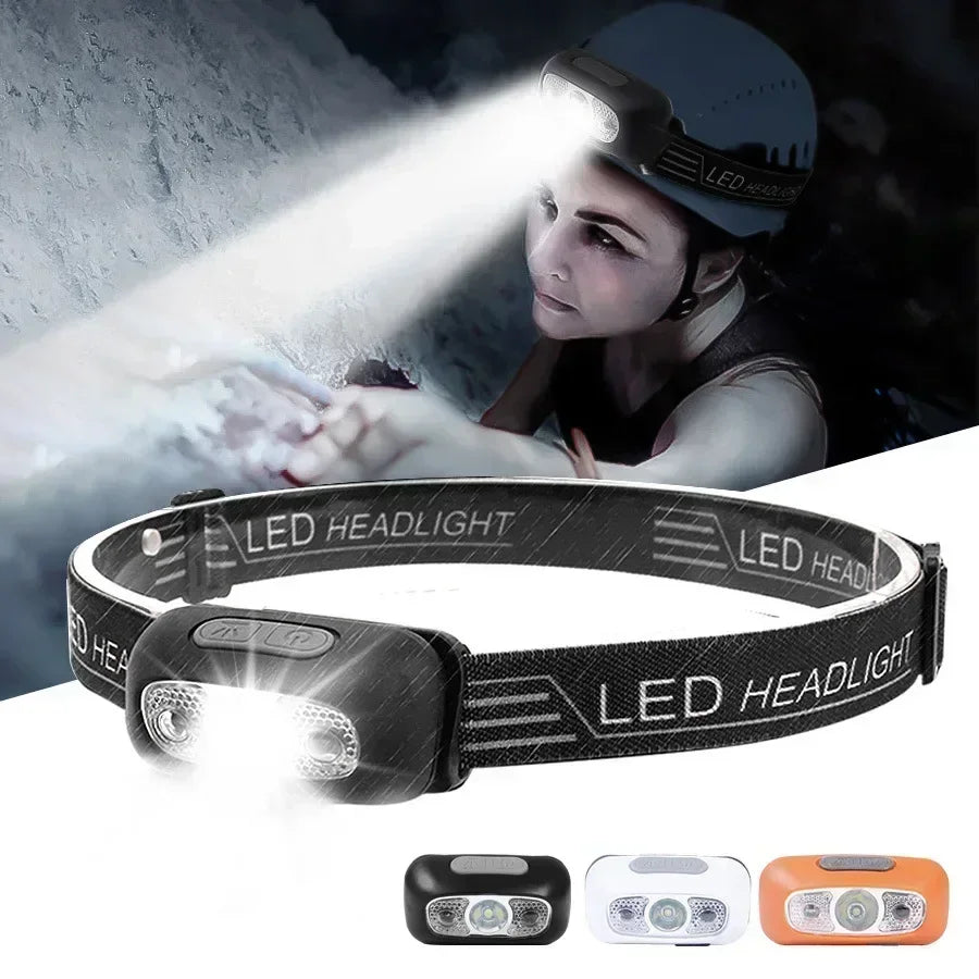 Linterna Frontal LED Portátil Luz Fuerte con Sensor (Recargable USB) para Camping Exterior/Pesca/Emergencia