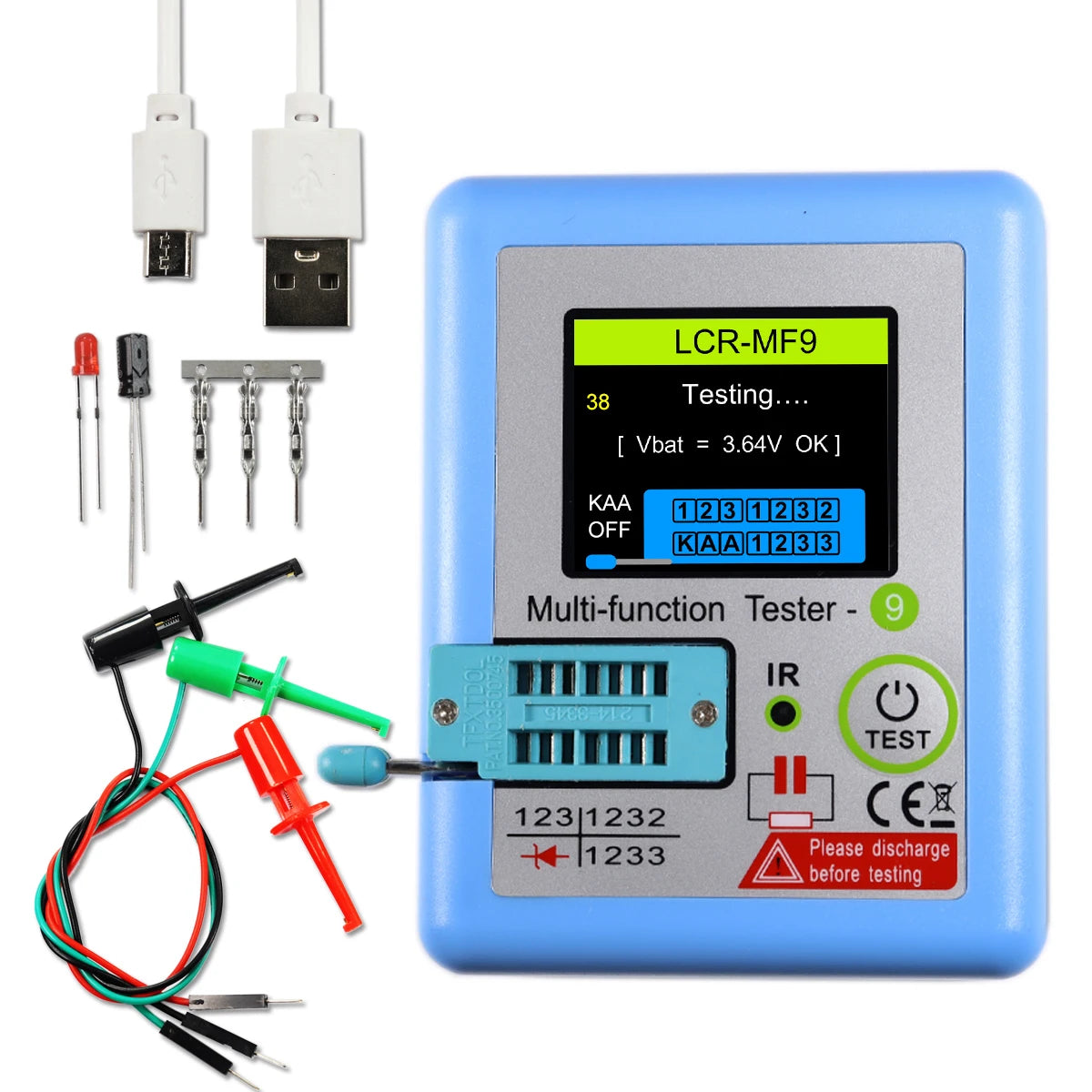 Tester Transistor LCR Multifunción (TC1/T7) - Pantalla TFT, Medidor Diodo, Triodo, Capacitor, Resistencia (MOSFET/NPN/PNP/TRIAC)