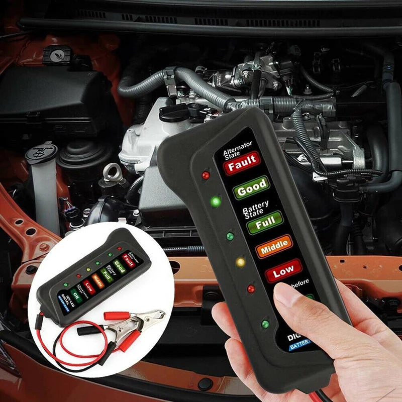 Tester Batería Auto 12V Digital - Diagnóstico Alternador con Display 6 LEDs