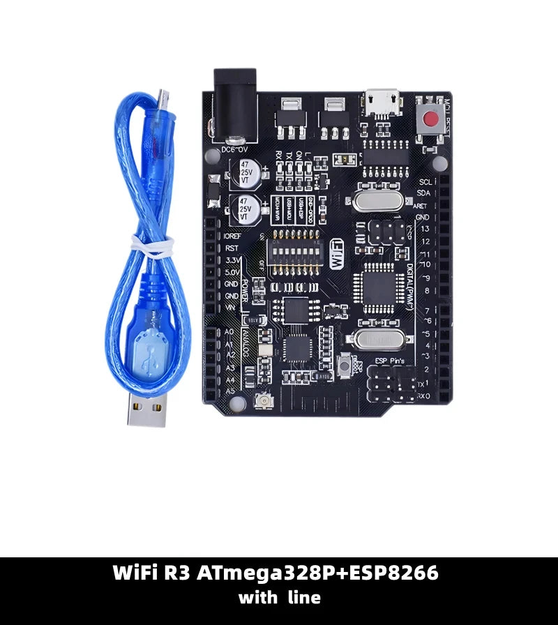 Placa Desarrollo UNO R3 (Oficial ATMEGA16U2 / WiFi R3 ATMEGA328P CH340G) compatible WeMos ESP8266 (con Caja)