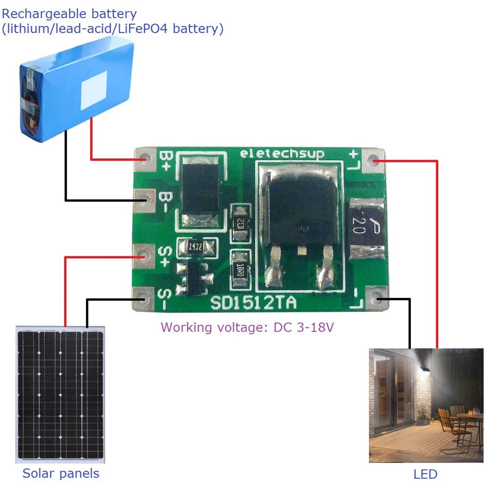 Placa Circuito Controlador Carga Solar SD1512TA Switch Luz Calle Batería Litio 0.5A/1A/2A