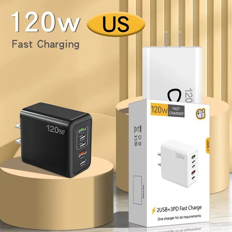 Cargador Xiaomi 120W Carga Rápida Multi 5 Puertos USB-C PD Adaptador para iPhone/Xiaomi/Samsung