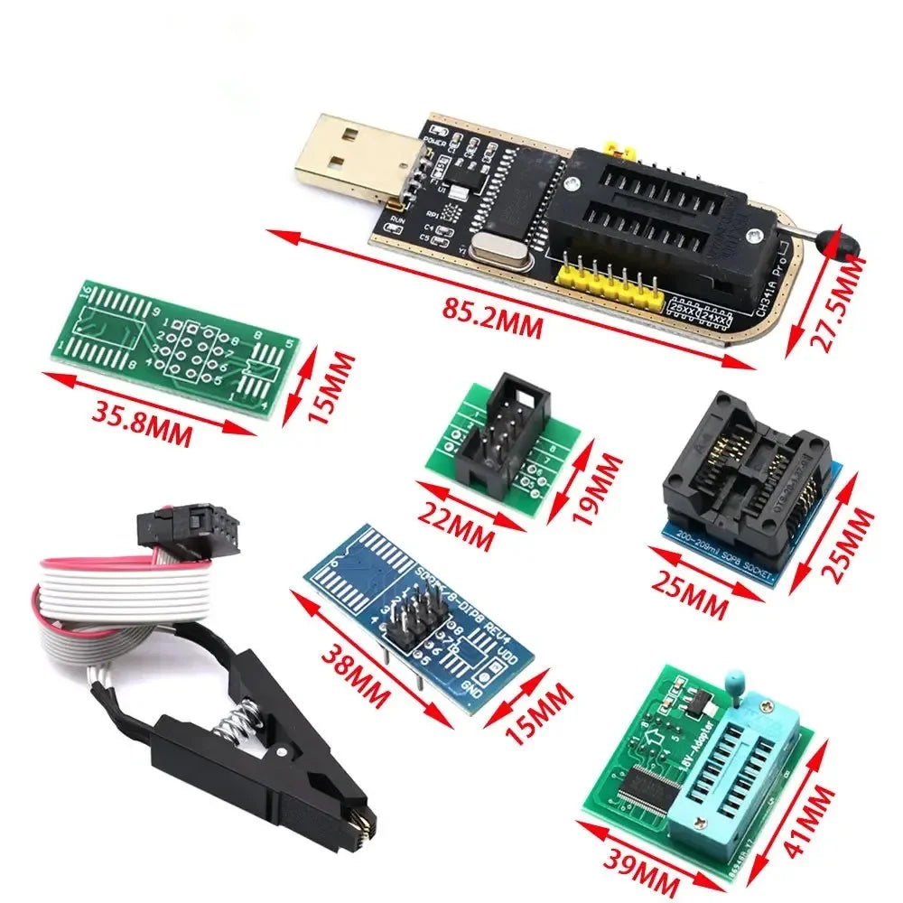 Kit Clip Test SOIC8/SOP8 para Programador USB CH341A EEPROM/Flash 93Cxx/25Cxx/24Cxx