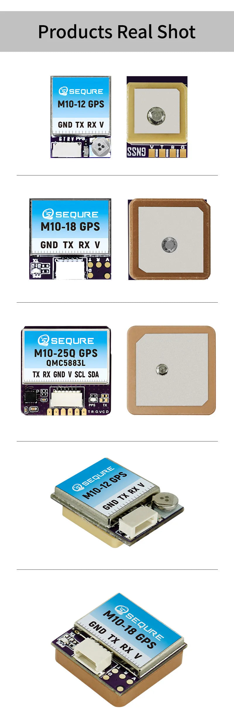 Módulo GPS SEQURE M10-12 / M10-18 / M10-25Q (Pequeño, Rápido) con Compás QMC5883L para Drones FPV Ala Fija/Carreras (INAV/BF)