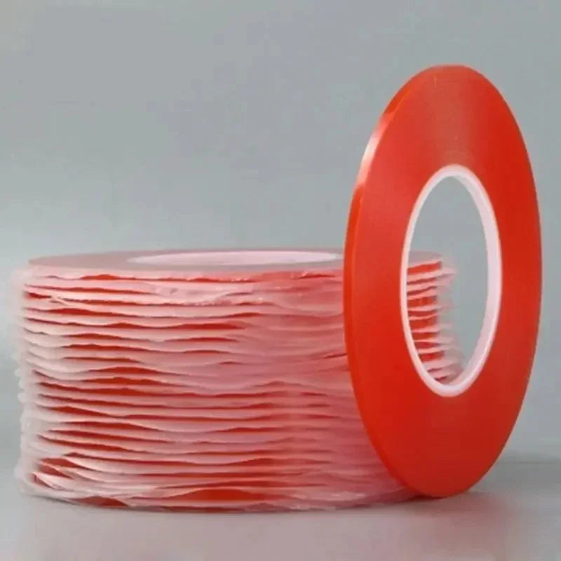Cinta Adhesiva Doble Cara Transparente PET Película Roja Fuerte (0.2mm, Ancho 1/2/3/5/10mm, Largo 50m) Sin Rastro para Pantalla LCD/Tablet