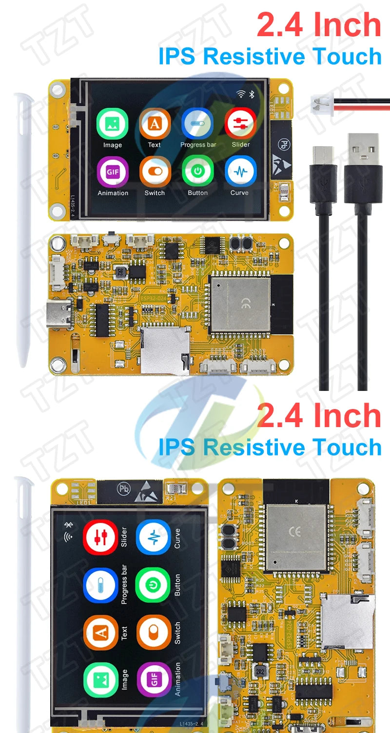 Placa Desarrollo DIYTZT ESP32 LVGL (WROOM) con Pantalla Táctil LCD TFT 2.4" (240x320) WiFi y Bluetooth