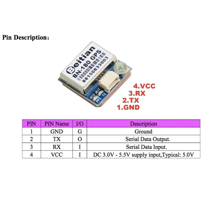 Módulo GPS Beitian BN-180 / BN-220 / BN-280 / BN-880 (GLONASS) con Antena para Controladora Vuelo Pixhawk
