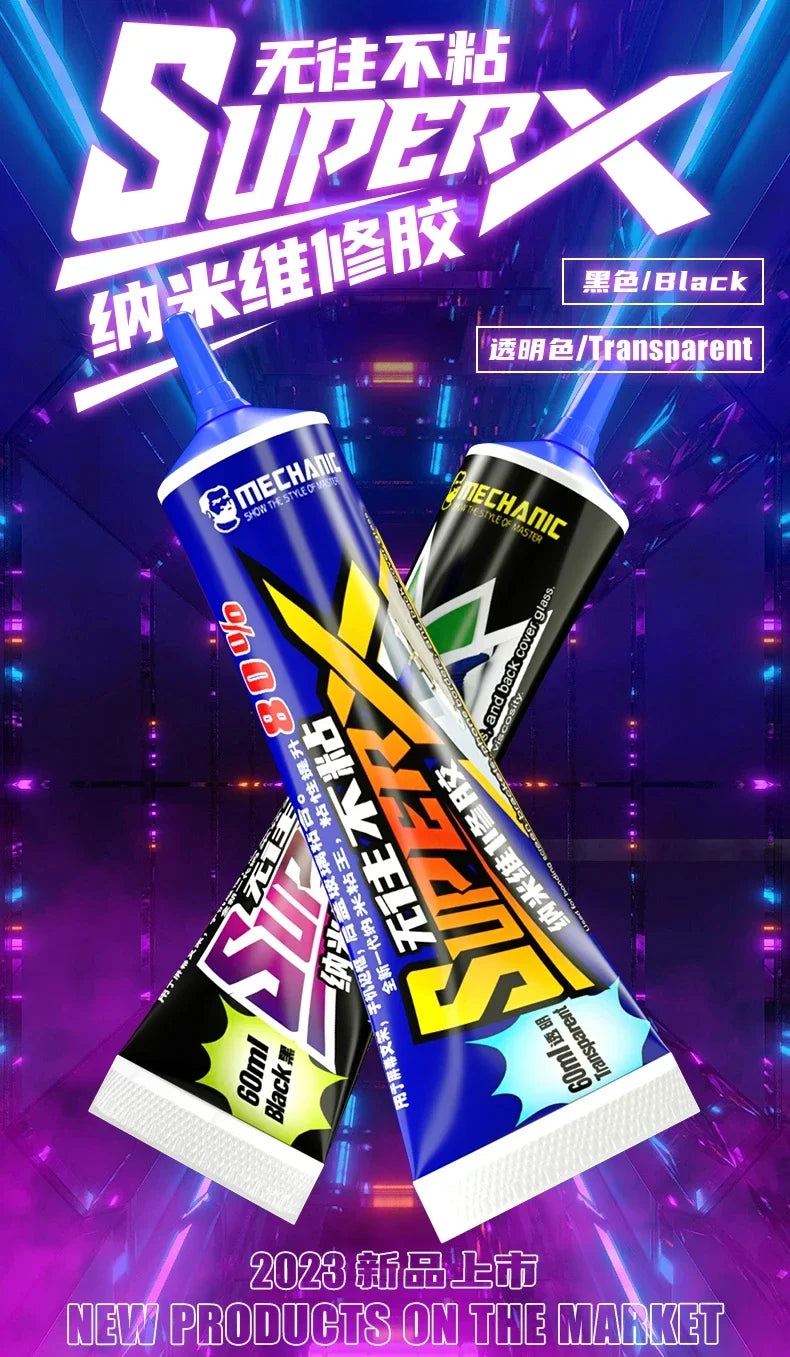Adhesivo Pegamento Nano MECHANIC SUPER X (60ml) para Reparación Soporte/Tapa Trasera Teléfono Móvil (Sellador)