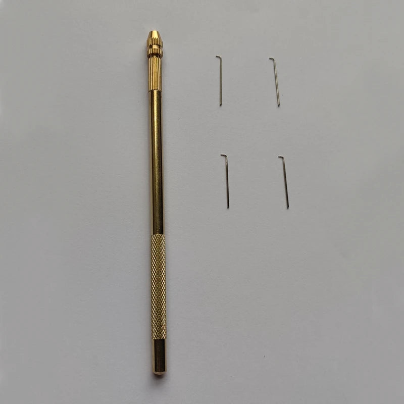 Aguja Ventilación con Soporte Latón y 4 Tamaños Agujas Acero Inoxidable para Hacer/Reparar Pelucas Encaje
