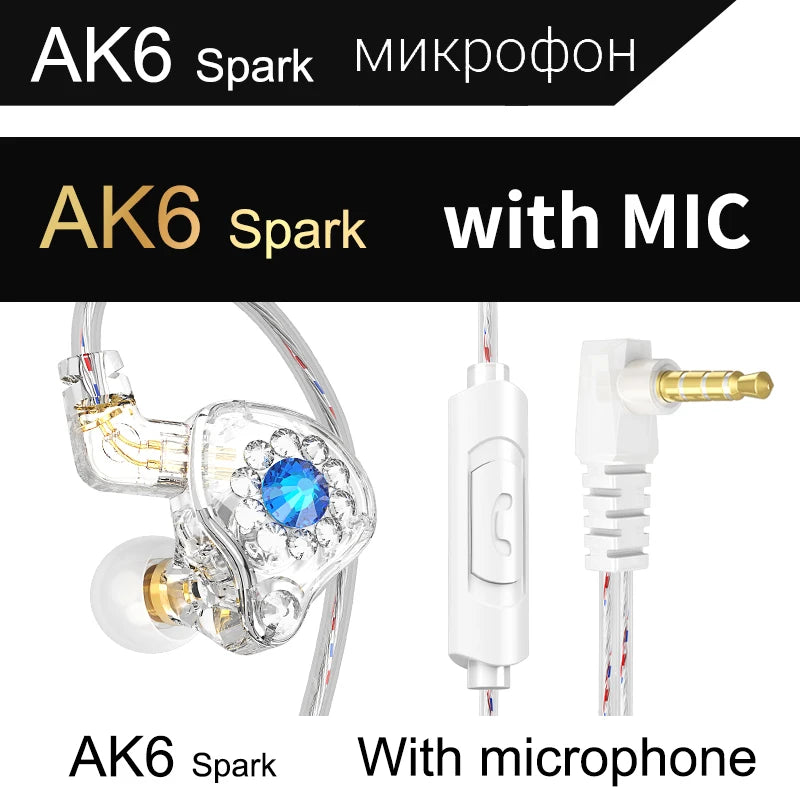 Auriculares con Cable QKZ AK6 (Driver Cobre HiFi, 3.5mm) Deportivos con Micrófono (Bajos Estéreo, In-Ear)