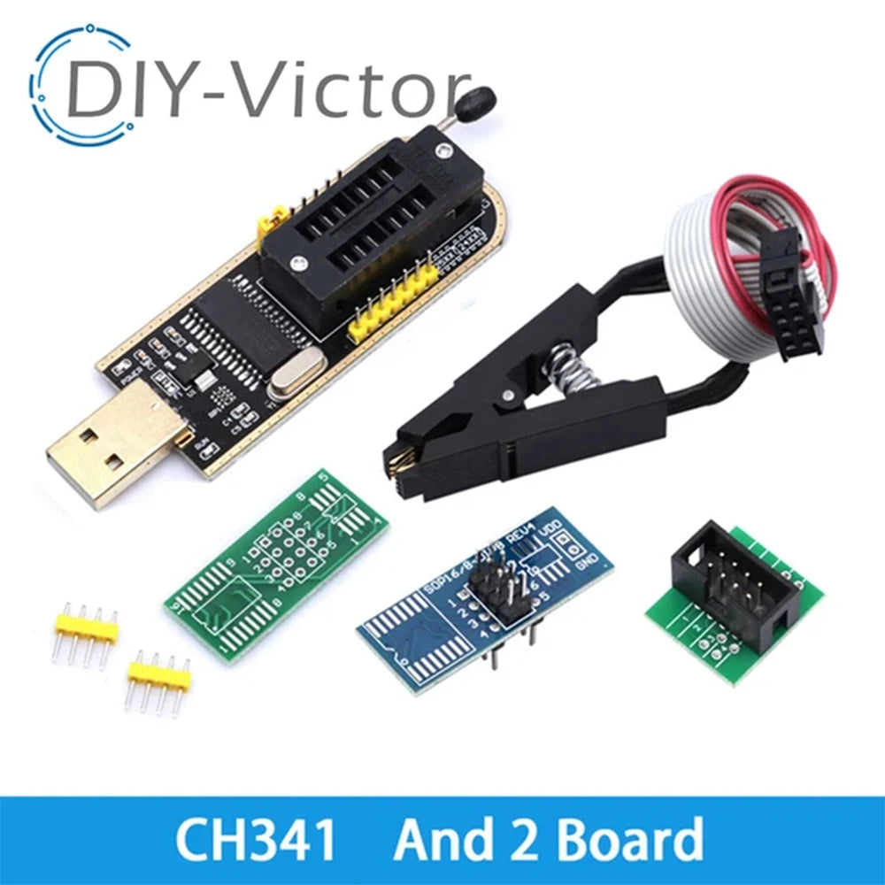 Kit Programador USB CH341A 24/25 Series EEPROM Flash BIOS + Clip Test SOIC8/SOP8 (DIY Kit i21)