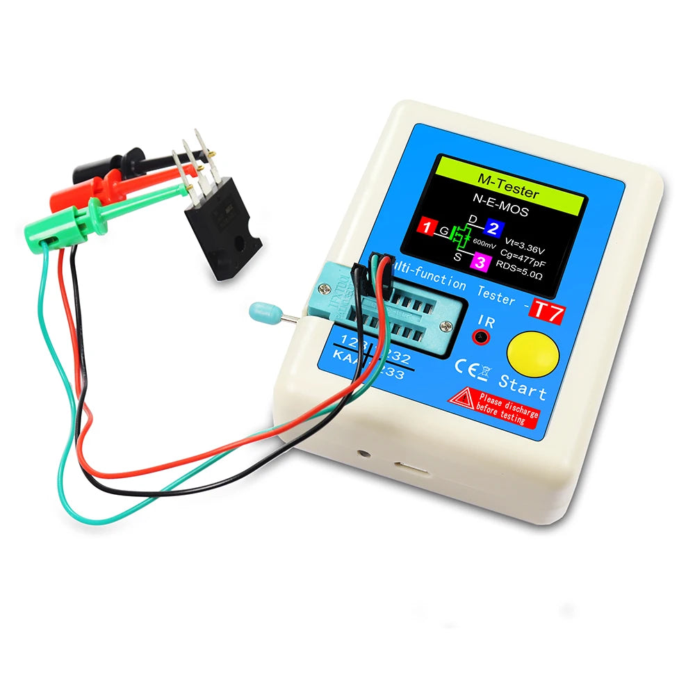 Tester Transistor LCR Multifunción (TC1/T7) - Pantalla TFT, Medidor Diodo, Triodo, Capacitor, Resistencia (MOSFET/NPN/PNP/TRIAC)