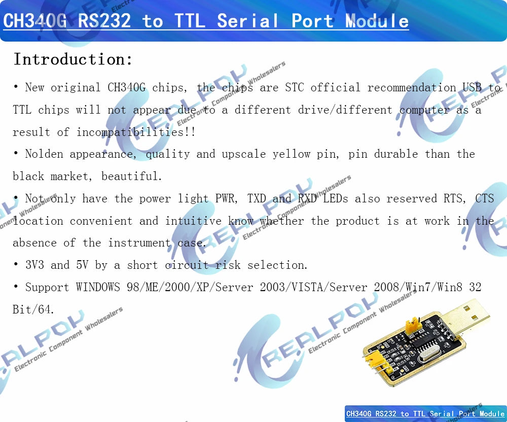 Módulo Conversor USB a Serial TTL RS232 CH340G (Reemplazo PL2303) para Placa Programación Arduino DIY Kit