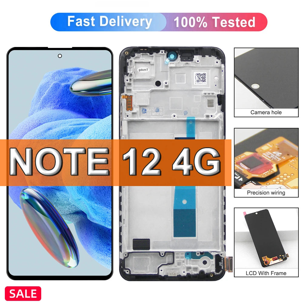 6.67'' Screen For Xiaomi Redmi Note 12 4G Note12 23021RAAEG LCD Display Touch Screen Replacement Digitizer Assembly with Frame