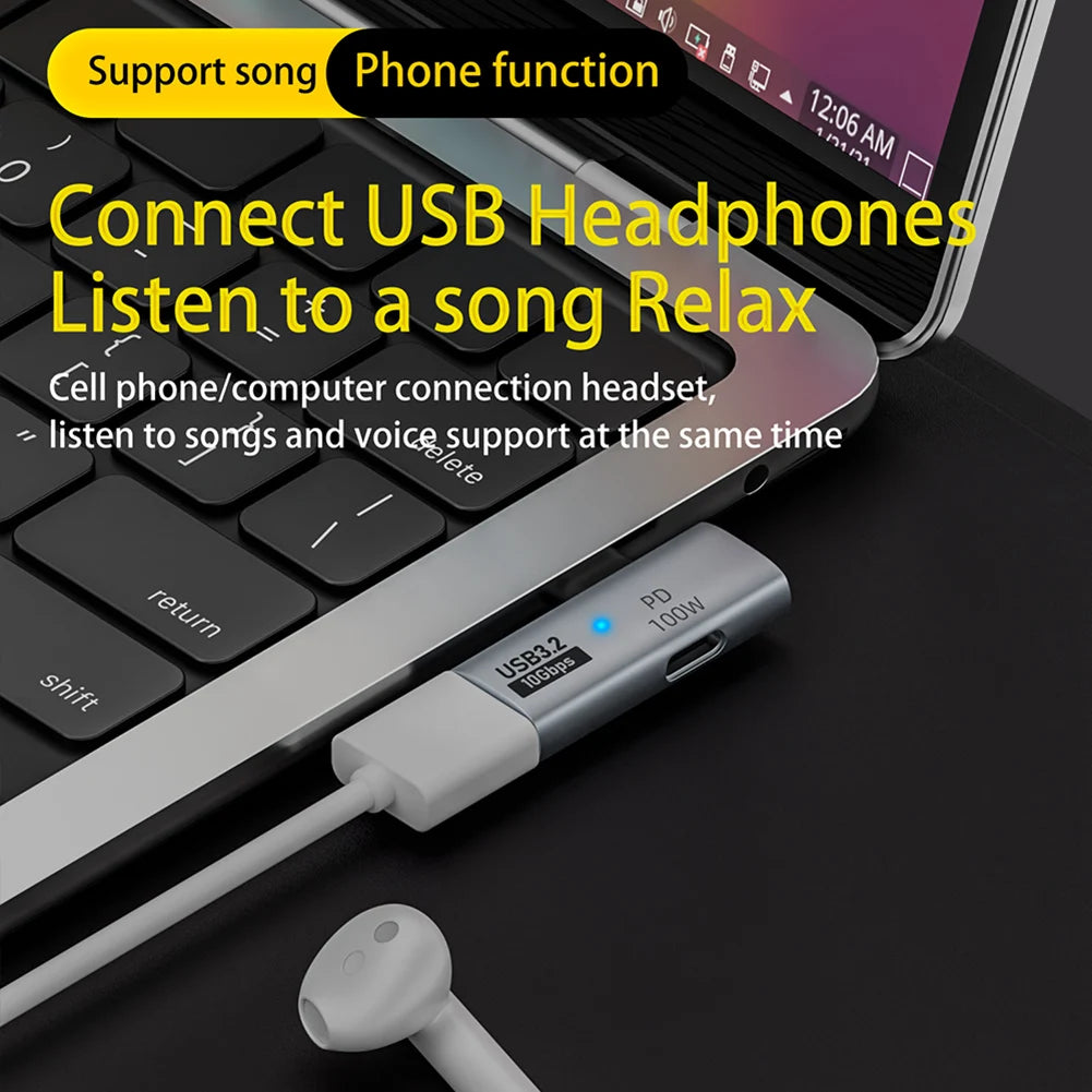 Adaptador USB-C 2-en-1 100W PD a USB OTG Soporta Transferencia Datos Carga Rápida para iPhone 15/Tablet/MacBook