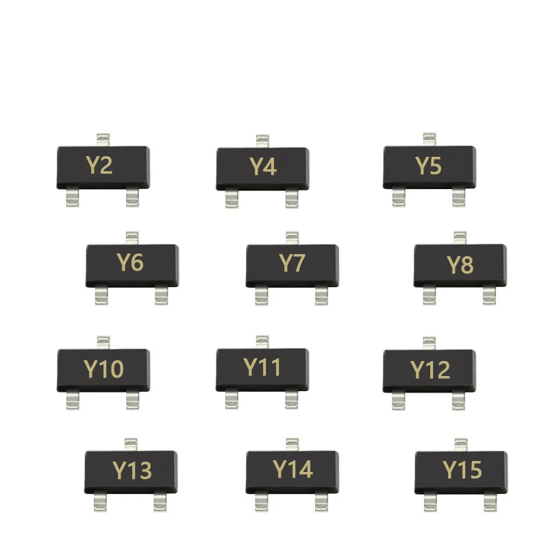 Diodo Zener SMD SOT-23 - Varios Voltajes (12V Y2 / 15V Y4 / 16V / 18V / 20V / 22V) - Lote 100 Piezas