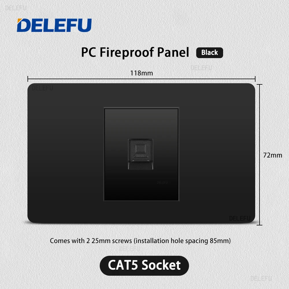 Enchufe Pared Delefu Italia/Chile PC Negro USB-C Carga Rápida + Schuko + Switch Smart Tuya WiFi + SAT/TV/TEL/Timbre