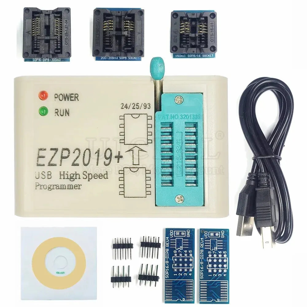 Kit Programador USB Alta Velocidad EZP2019 para EEPROM 24/25/93, Flash 25 BIOS Chip con Socket SOP + Clip
