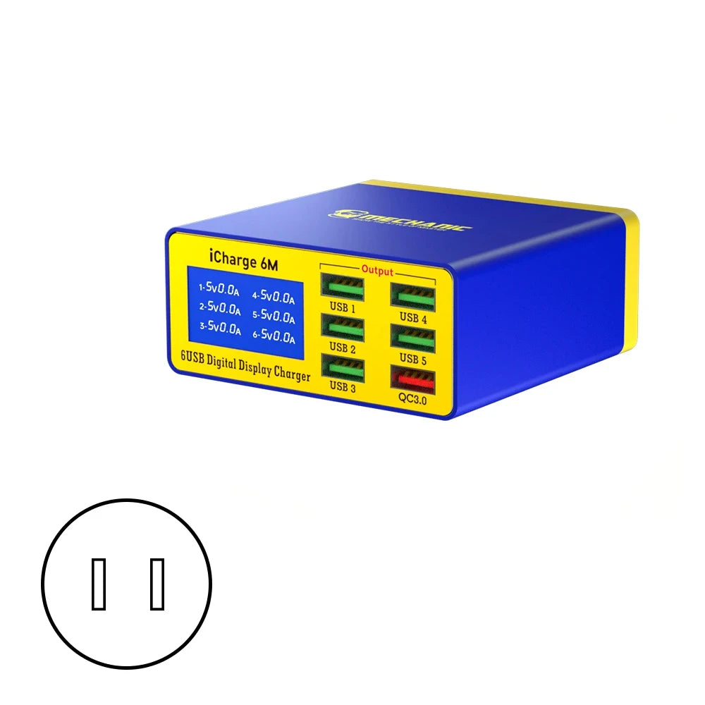 MECHANIC iCharge 6M QC 3.0 USB Smart Charge Support Fast-charging With LCD Digital Display Multi-Port Charger For Tablet Phone