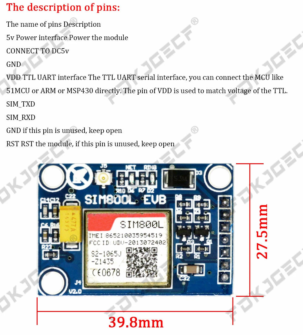 Módulo GSM/GPRS SIM800L V2.0 (5V, Quad-Band) con Antena y Cable